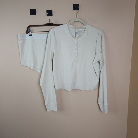 Skims Ribbed Long Sleeve Sleep Set in Bone Size 4X - Picture 1 of 10